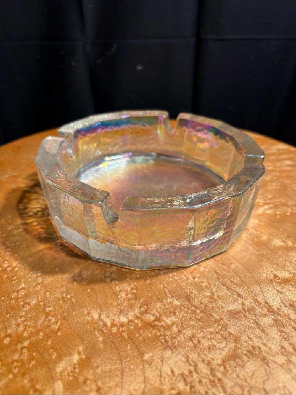 Iridescent Glass Ashtray - Octagonal Vintage Style